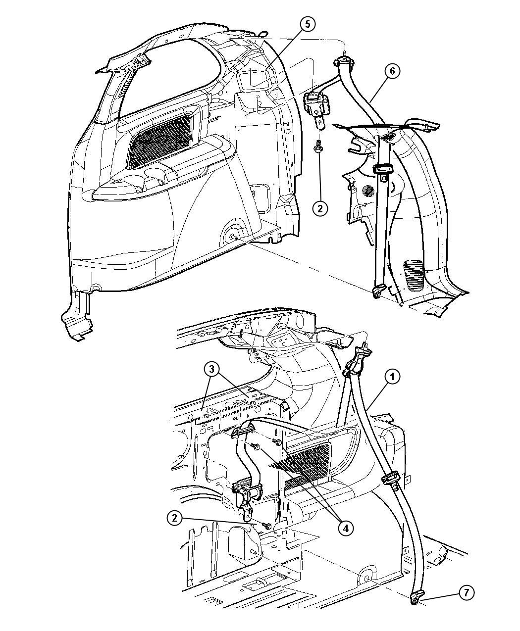 Diagram Seat Belts, Rear Third Seat, Outer. for your 2002 Chrysler Voyager Base 3.3L V6 A/T 