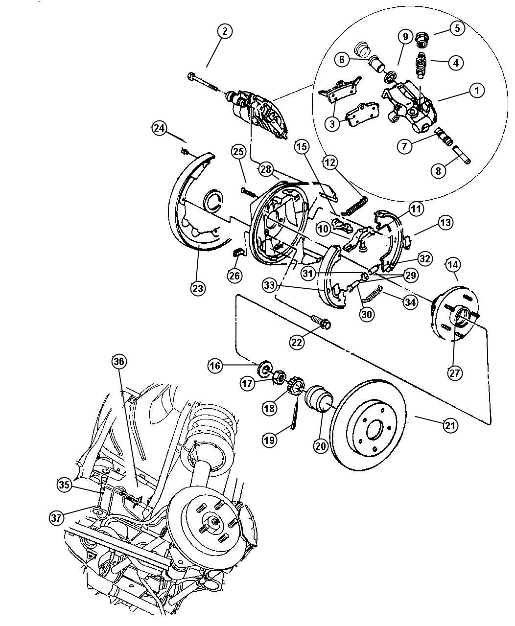 Diagram Brakes, Rear Disc. for your Chrysler Concorde  