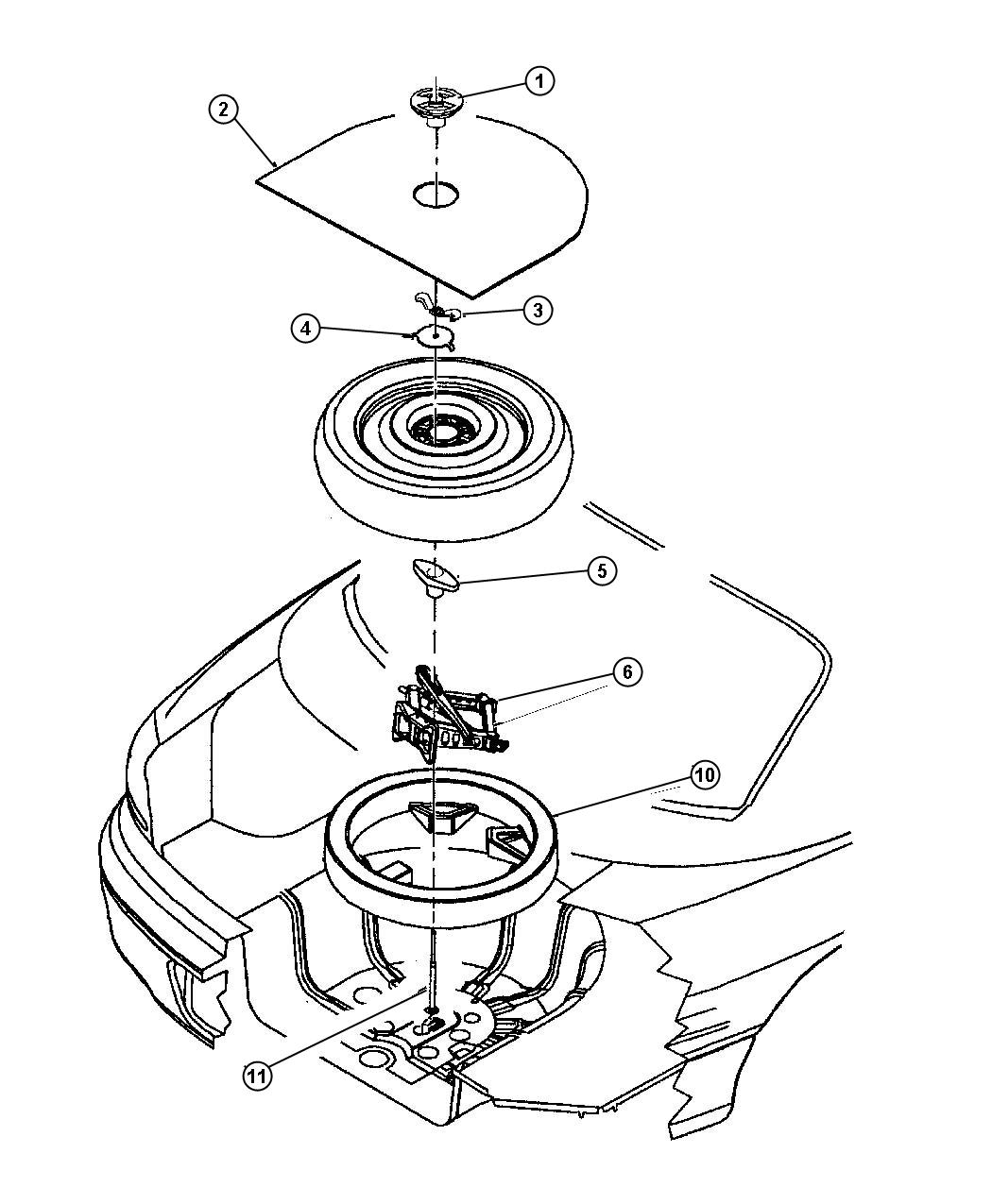 Diagram Jack and Spare Tire Stowage. for your 2020 Dodge Grand Caravan   