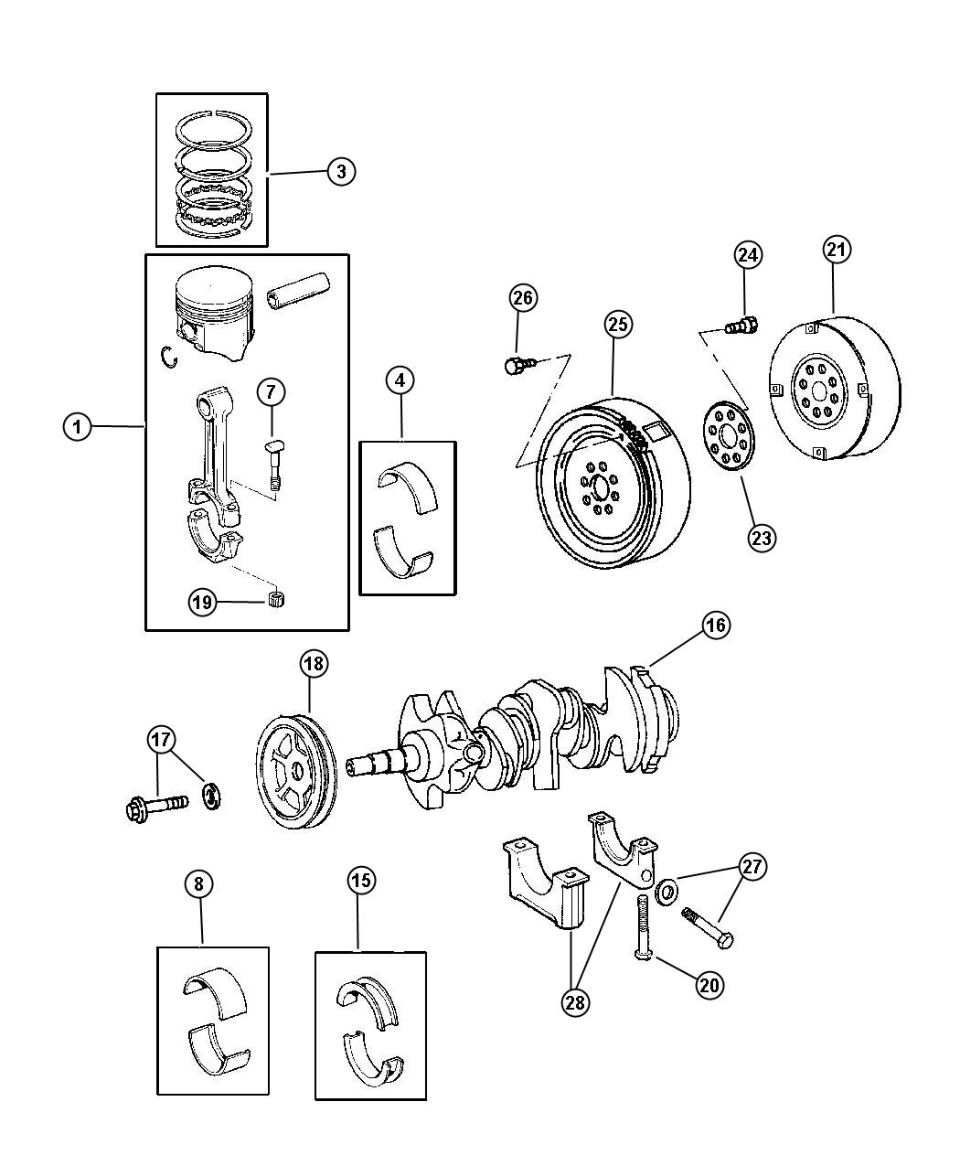 Diagram Crankshaft, Piston, and Torque Converter. for your 2007 Dodge NITRO   