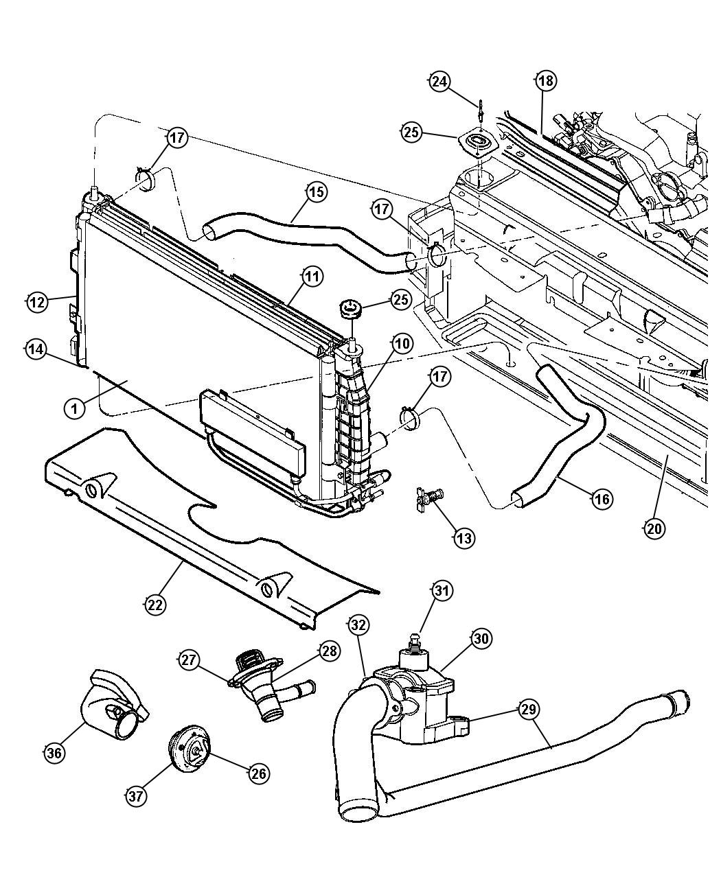 Diagram Radiator And Related Parts. for your 1999 Chrysler 300  M 