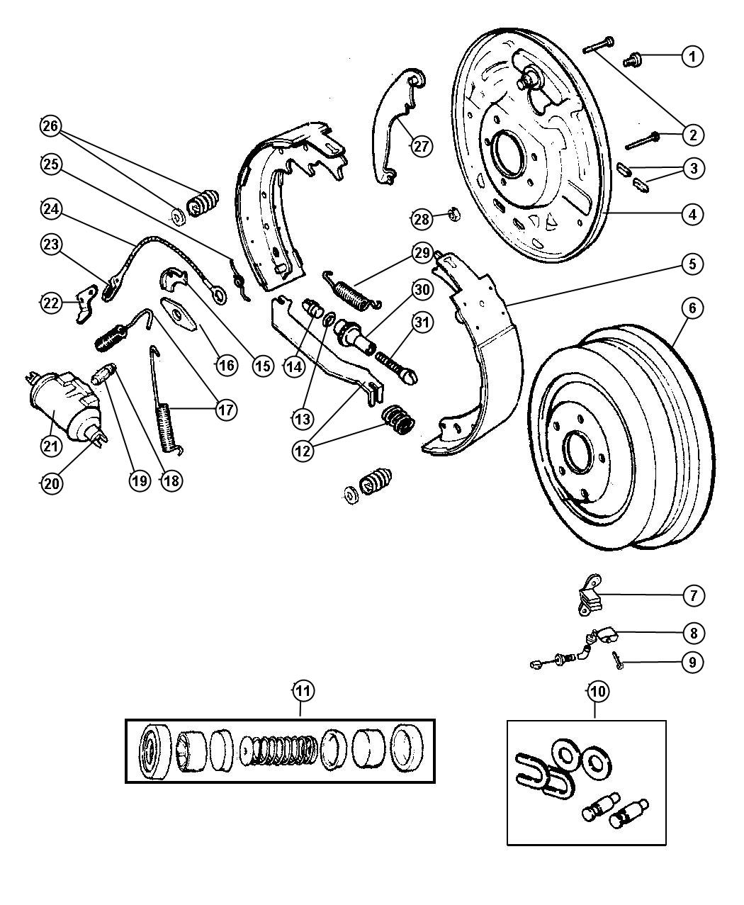 Diagram Rear Drum Brakes. for your Jeep Wrangler  