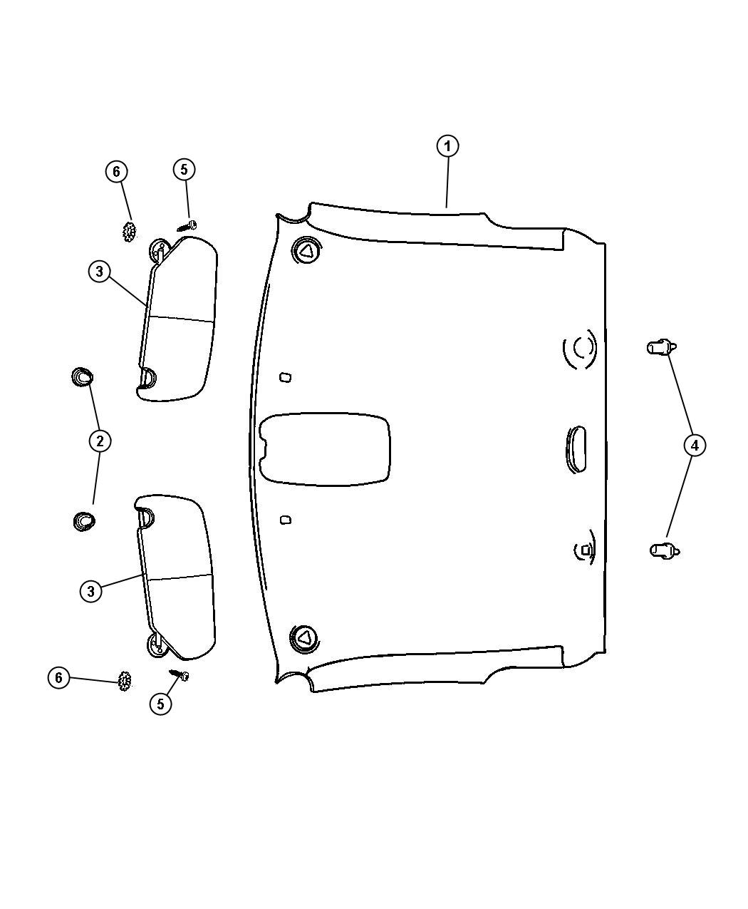 Diagram Headliner, Visors, Coat Hooks. for your Dodge