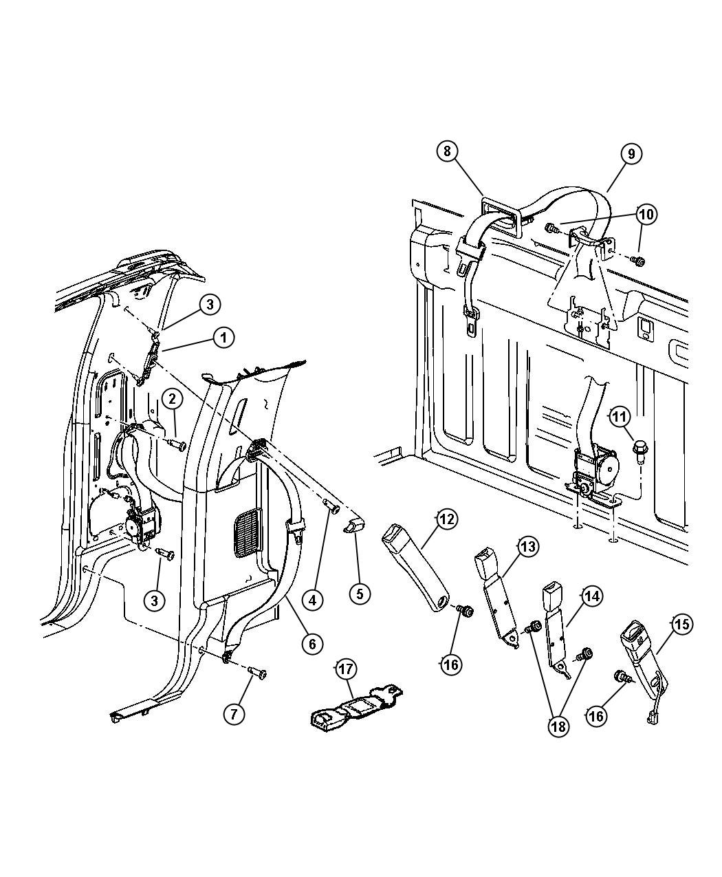 Seat Belts, Regular Cab. Diagram