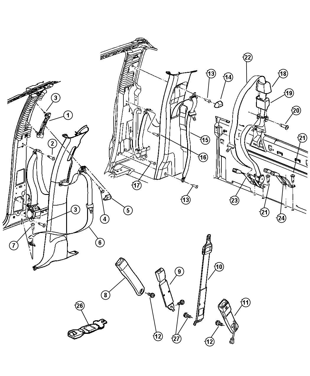 Seat Belts, Quad Cab. Diagram