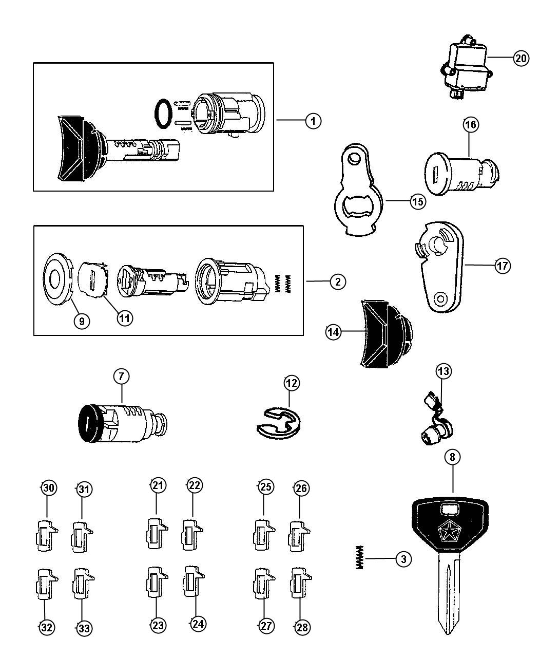 Diagram Lock Cylinders and Keys. for your Dodge Avenger  