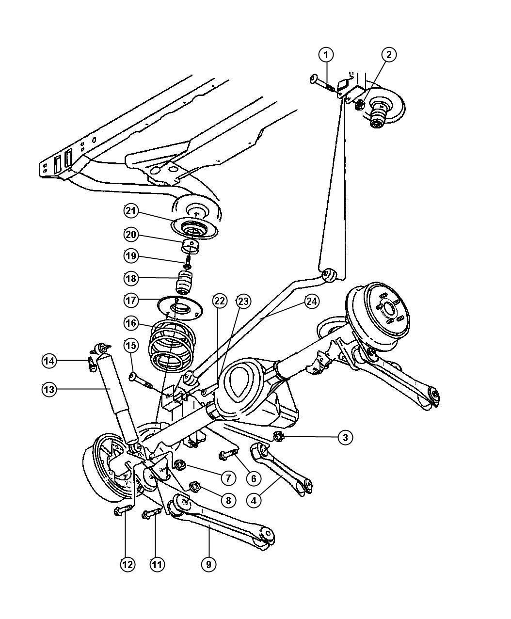 Diagram Suspension, Rear with Shocks,Springs and Track Bar. for your 2004 Dodge Grand Caravan   