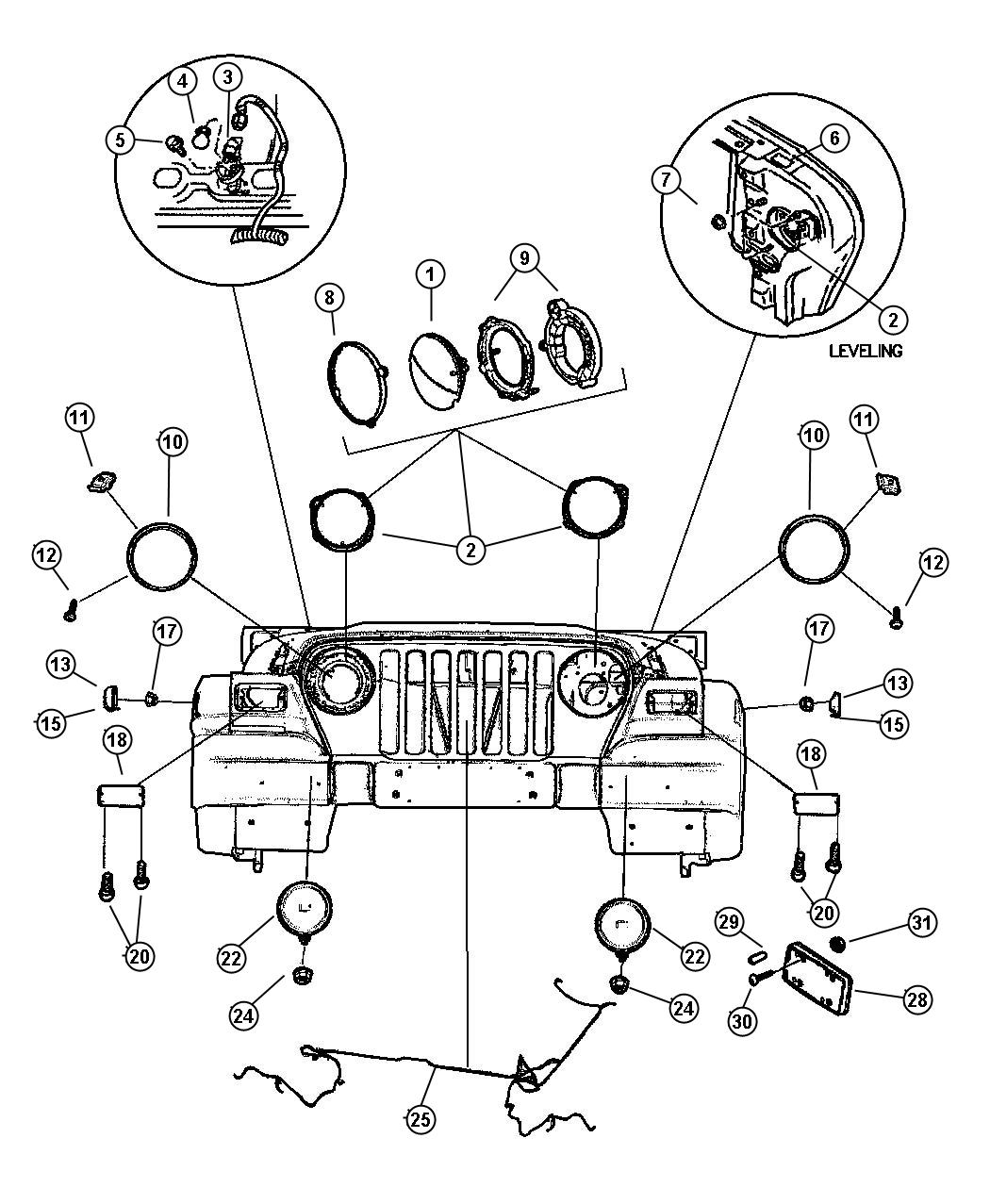 Diagram Lamps--Front. for your 2002 Jeep Wrangler   