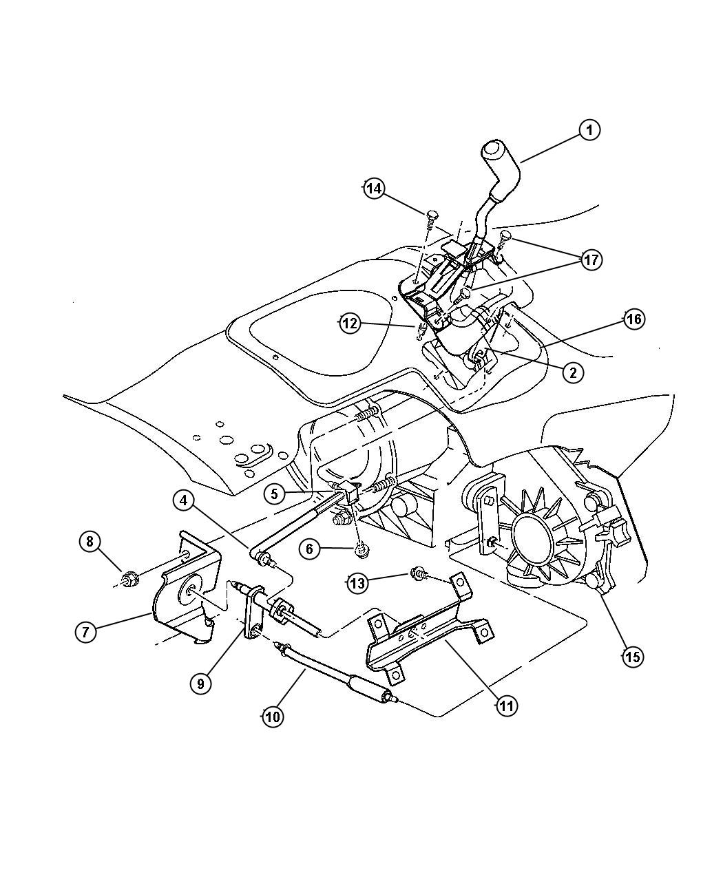 Diagram Gearshift Controls, Command Trac [Command-Trac Part Time 4WD System]. for your Jeep Wrangler  