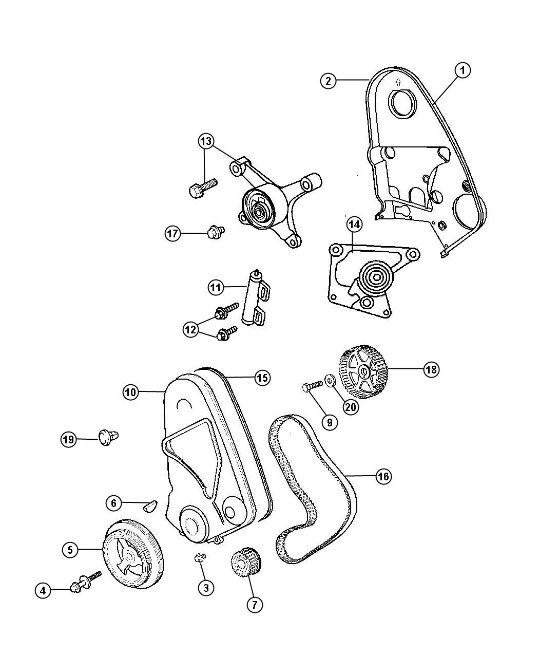 Diagram Timing Belt and Cover 2.0L (ECB,ECH)). for your Dodge Neon  