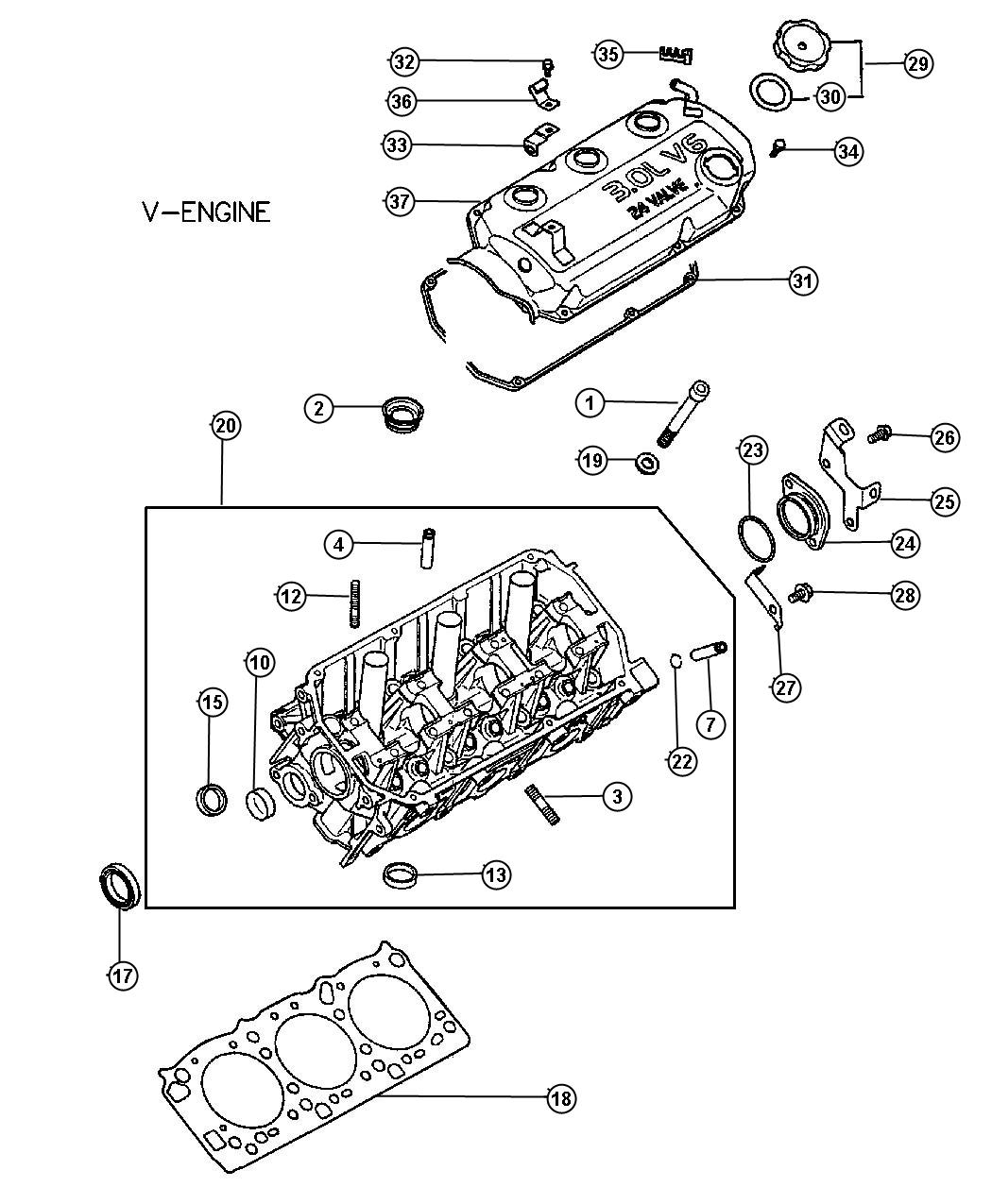 Diagram Cylinder Head 3.0L MMC V-6. for your Dodge