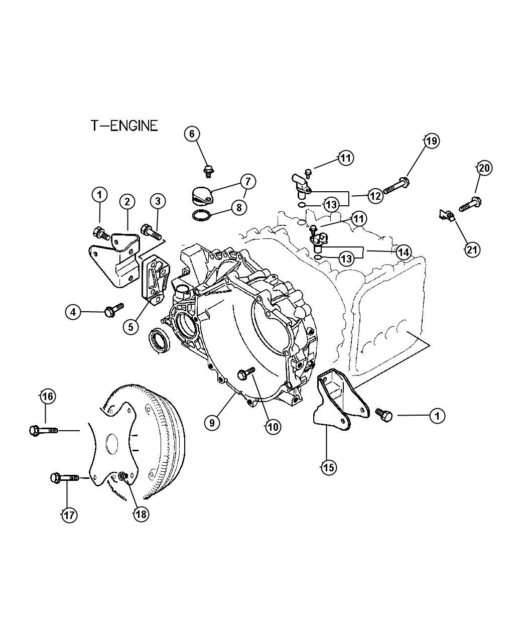 Diagram Housing, Torque Converter and Speed Sensors - 4 Cylinder. for your Dodge