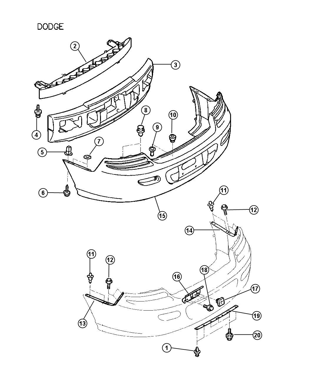 Diagram Rear Bumper and Fascia - Dodge. for your Dodge