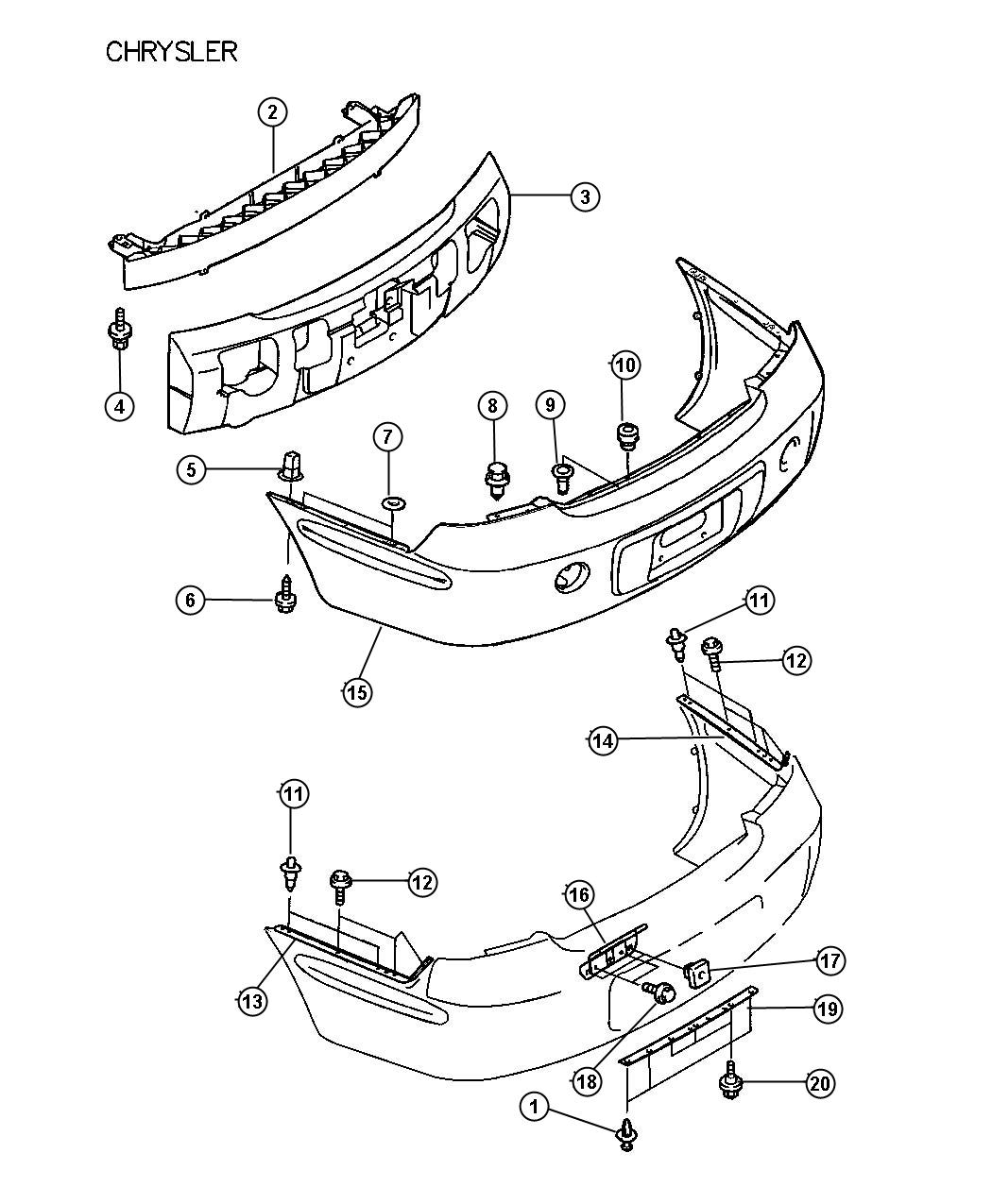 Rear Bumper and Fascia - Chrysler. Diagram