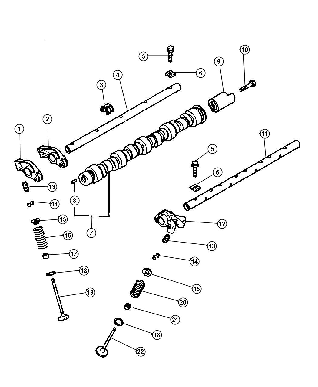 Diagram Camshaft and Valves 2.4L MMC I-4. for your Chrysler 300  M