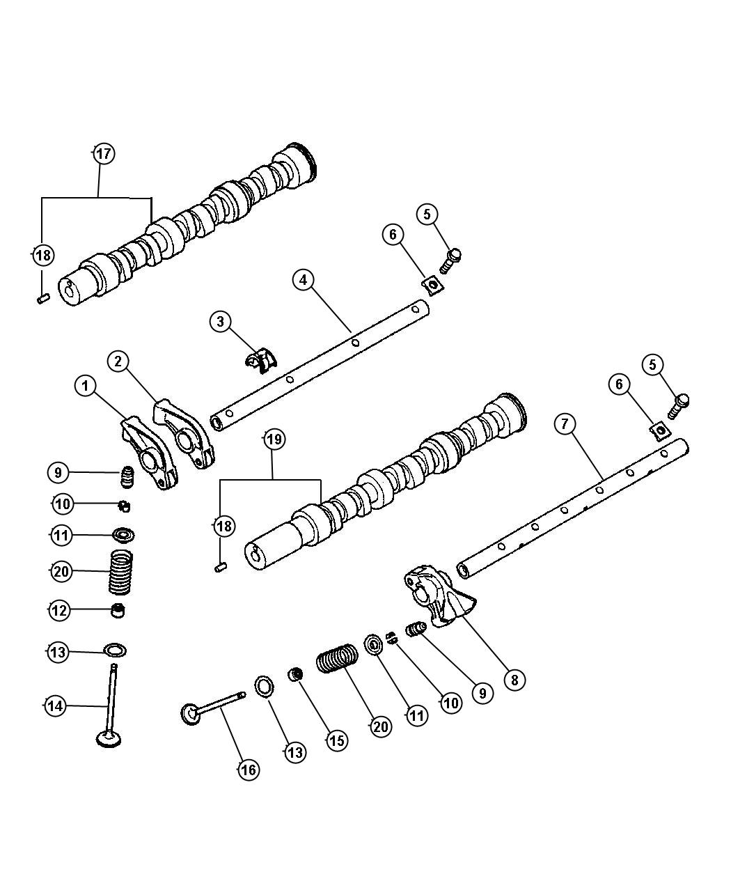 Diagram Camshaft and Valves 3.0L MMC V-6. for your Dodge