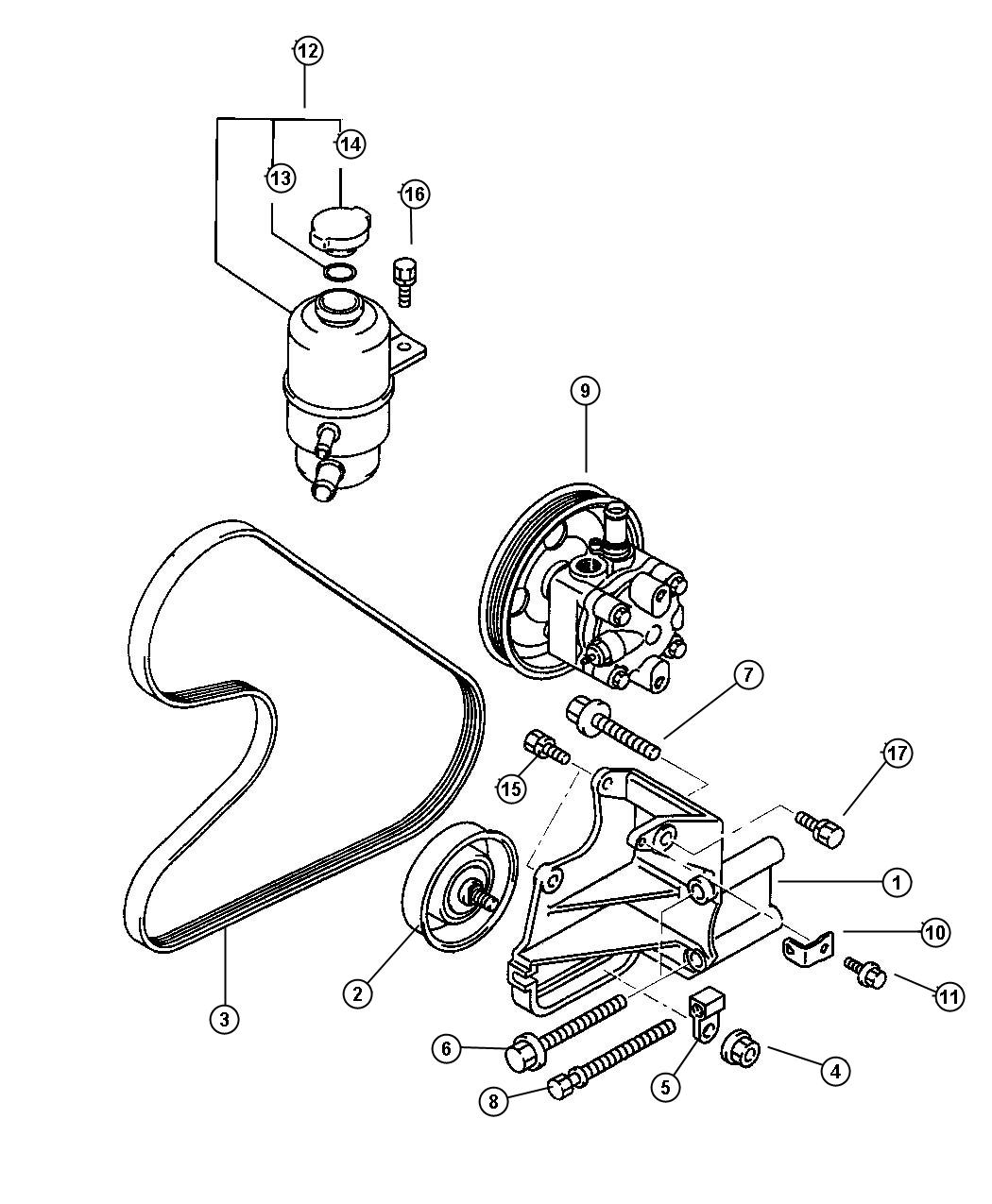 Pump Mounting and Reservoir, 2.4L Engine. Diagram