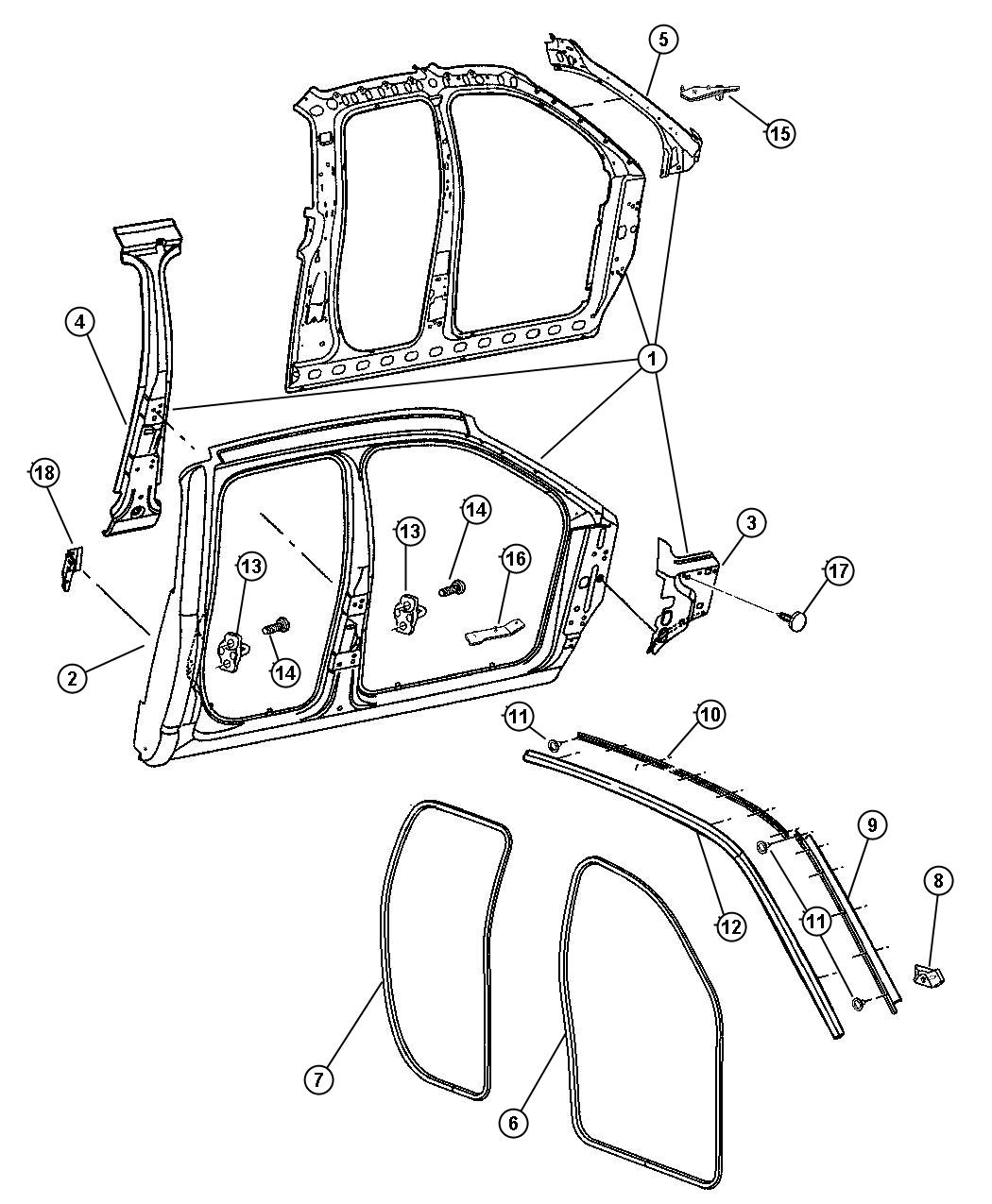 Aperture Panel Bodyside, 4 Door. Diagram