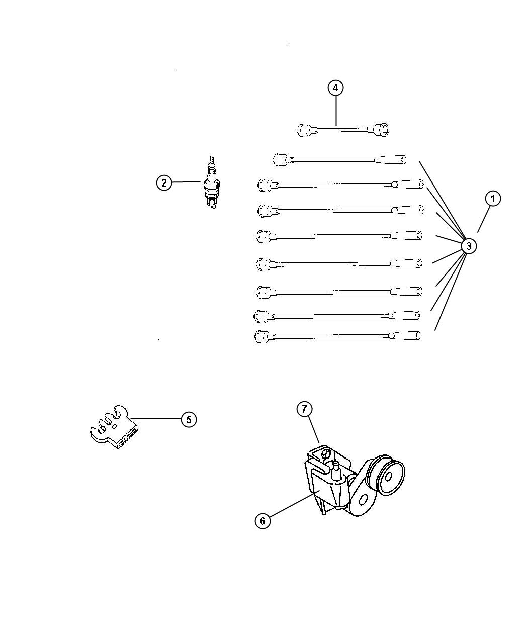 Diagram Spark Plugs, Cables, and Coil. for your Dodge