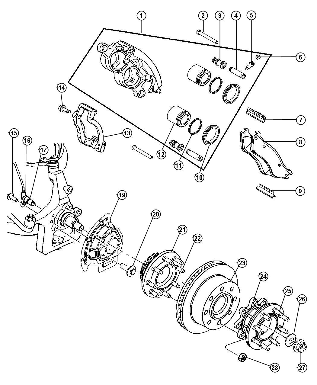 Diagram Brakes,Front,BE 2,3,7,8. for your Dodge Ram 2500  