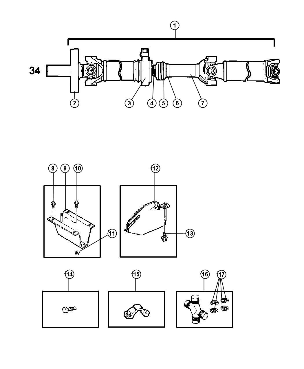 Diagram Shaft,Propeller,Rear,2 Piece,Body 34,BE 2,3,7,8. for your Dodge