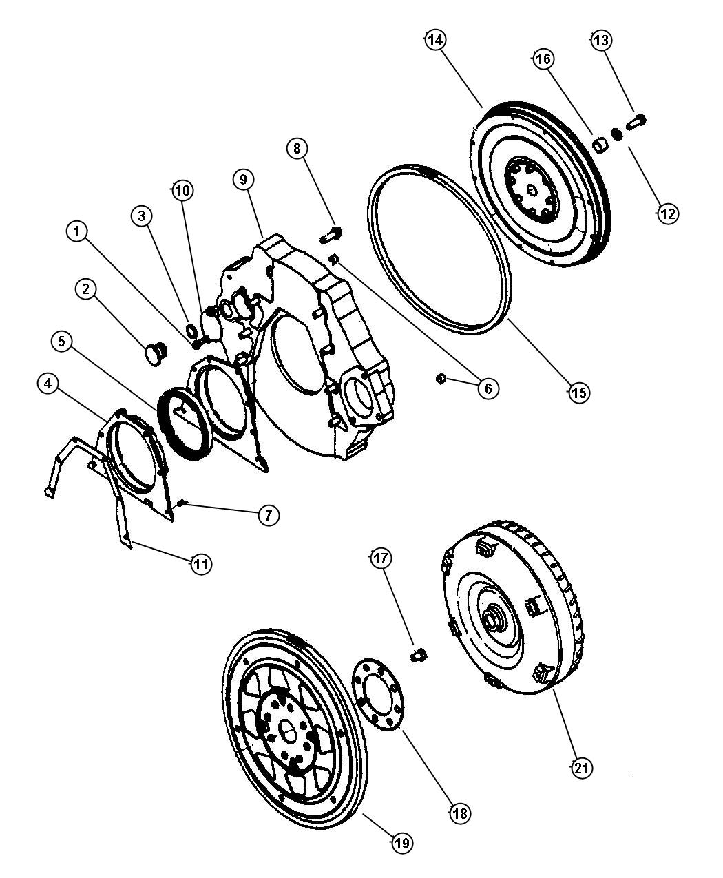 Flywheel and Torque Converter, 5.9L Diesel (ETC,ETH). Diagram