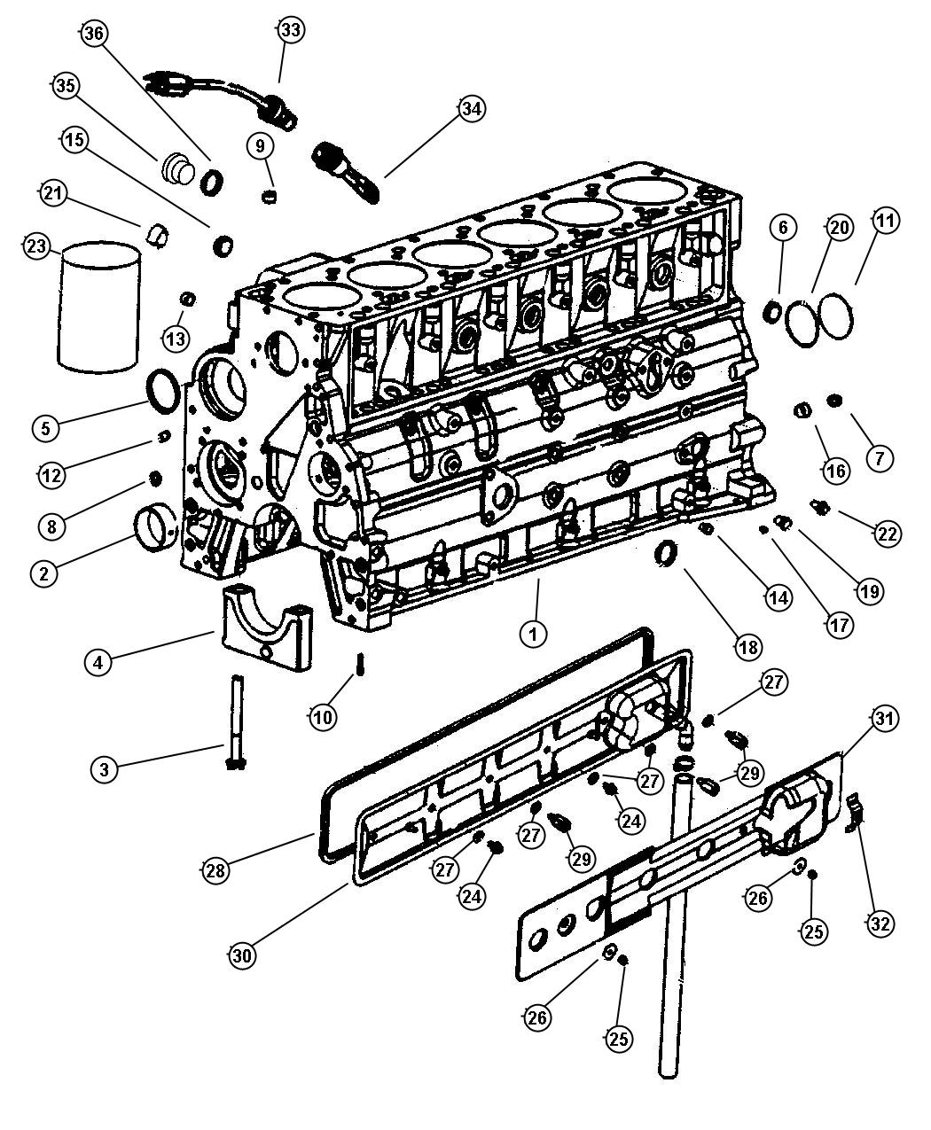 Diagram Cylinder Block, 5.9L Diesel [[5.9L I6 CUMMINS 24V DIESEL ENGINE,Engine- 5.9L HO Cummins Turbo Diesel]]. for your 2007 Dodge NITRO   