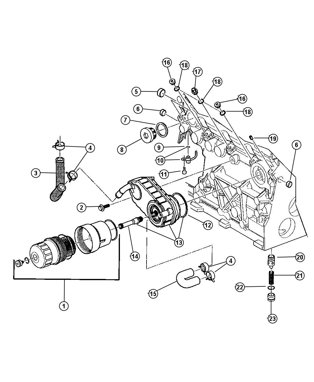Diagram Oil Filter and Cooler [2.5L I4 16V TURBO DIESEL ENGINE]. for your 2015 Chrysler Town & Country   