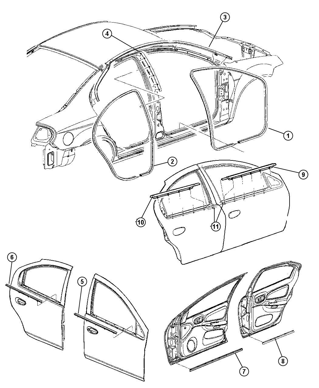 Diagram Door, Front and Rear. for your 2004 Chrysler 300  M 