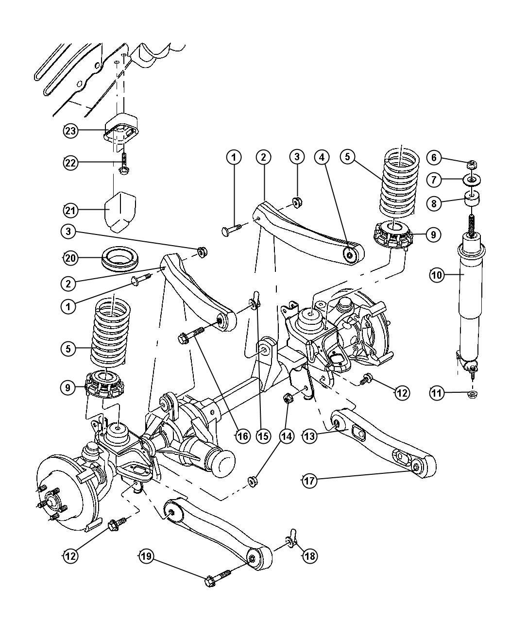 Diagram Suspension, Front Springs with Control Arms and Shocks. for your Jeep