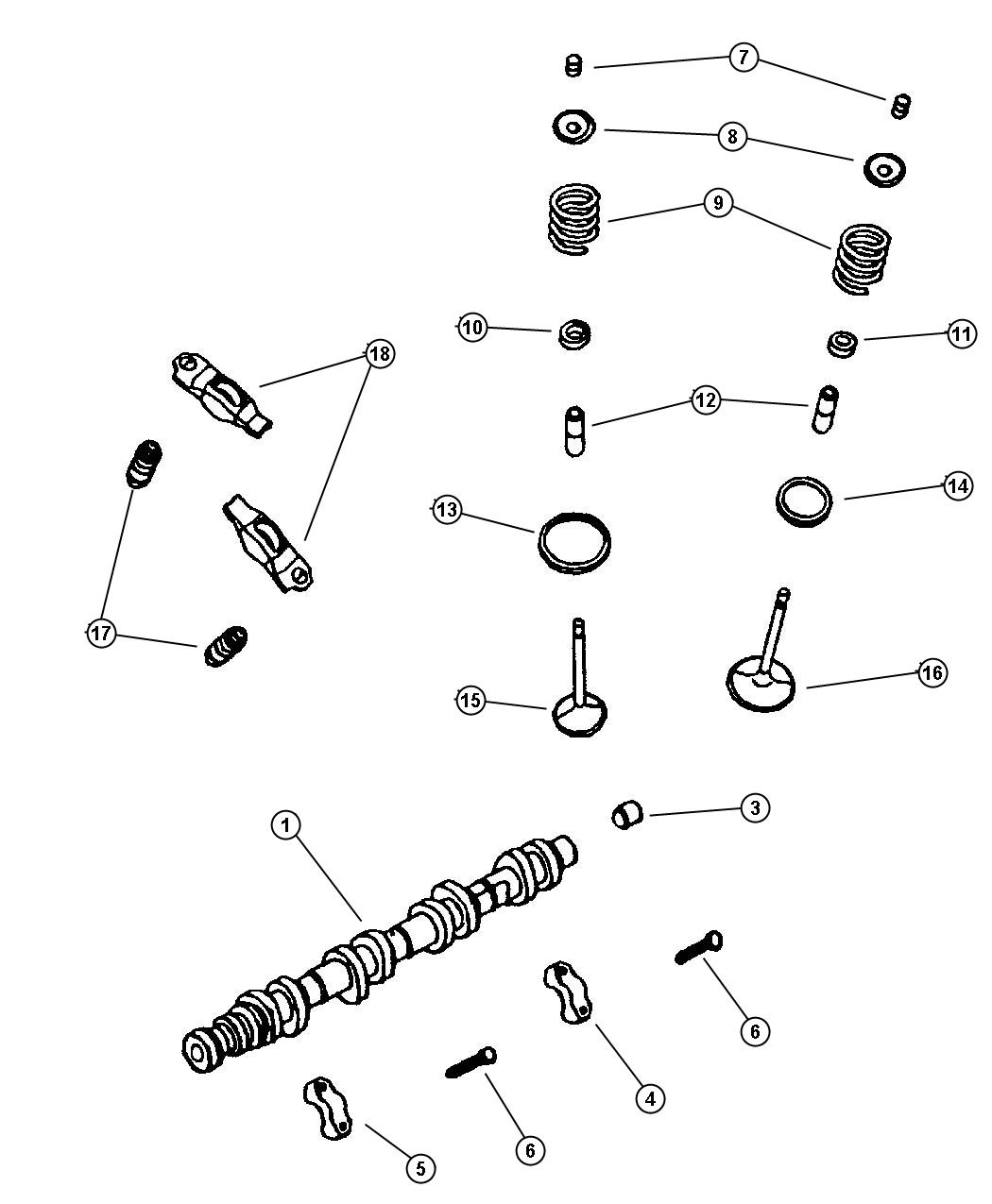 Diagram Camshaft and Valves, 4.7 [[4.7L V8 POWER TECH ENGINE,4.7L V8 POWER TECH HO ENGINE]]. for your Jeep Patriot  