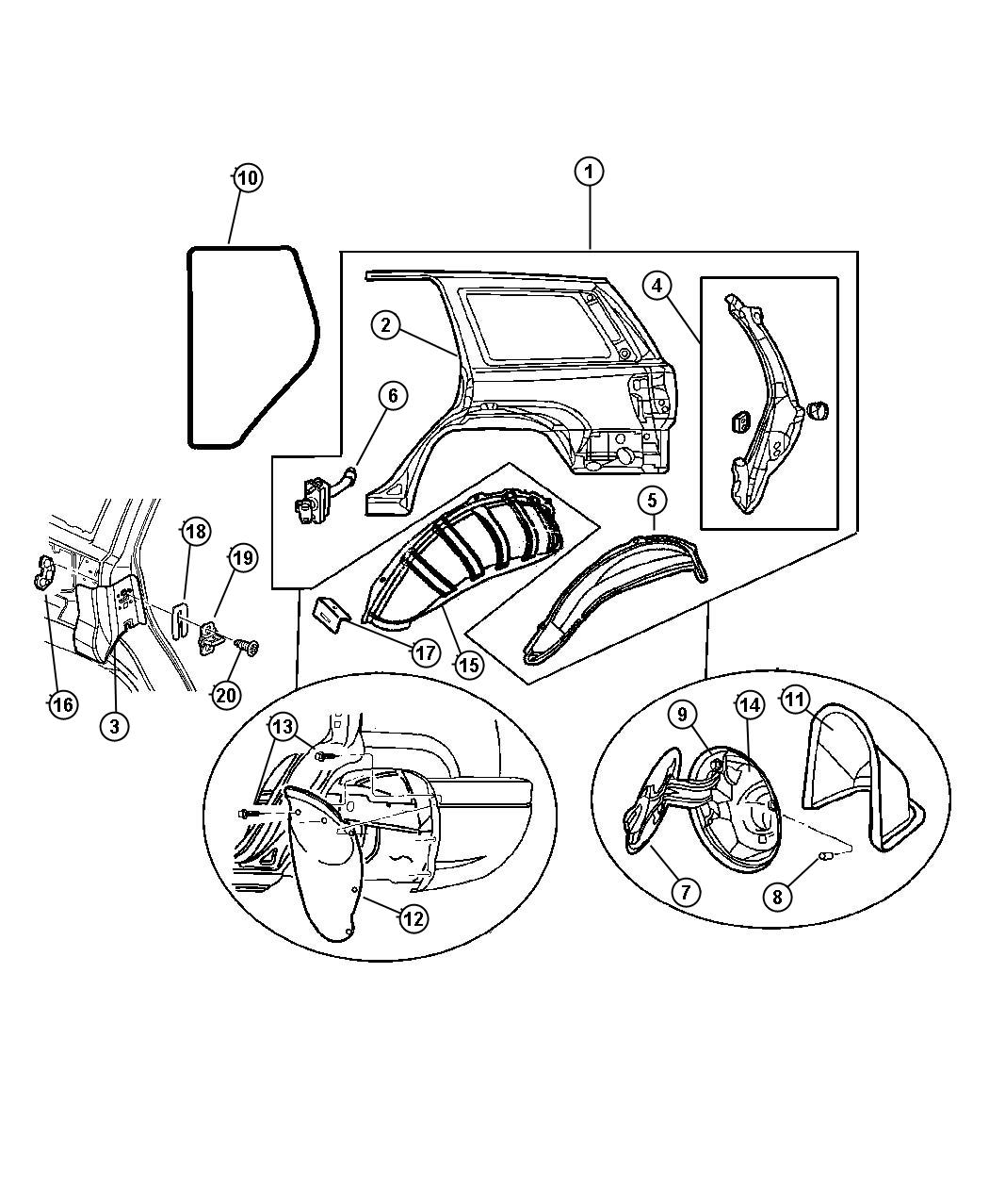 Diagram Panels, Rear Quarter. for your 2015 Jeep Grand Cherokee   