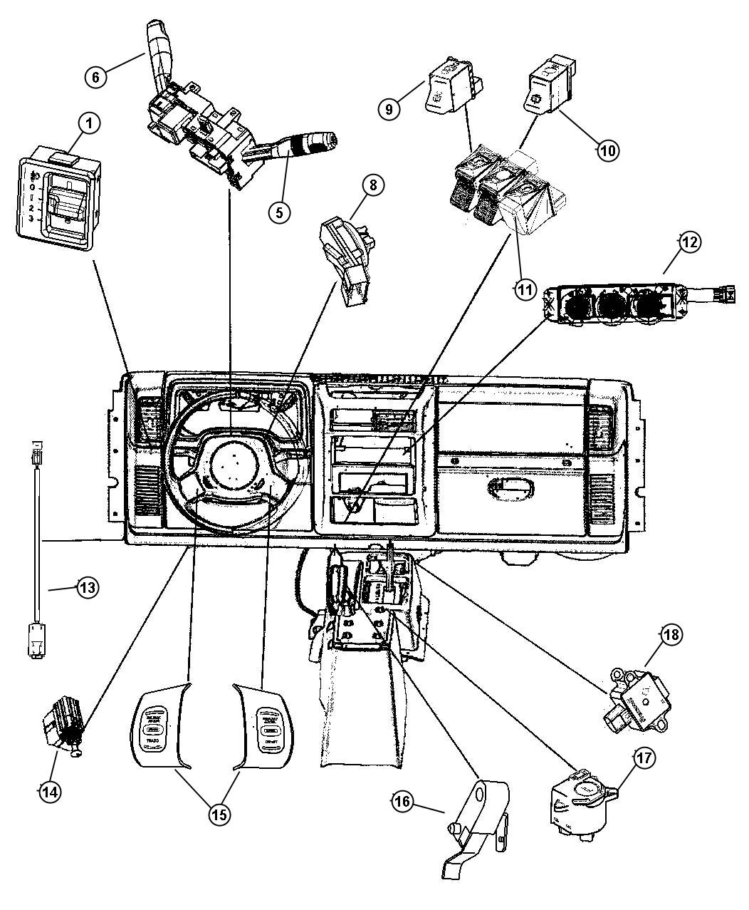 Diagram Switches Instrument Panel and Console. for your 1997 Dodge Avenger   