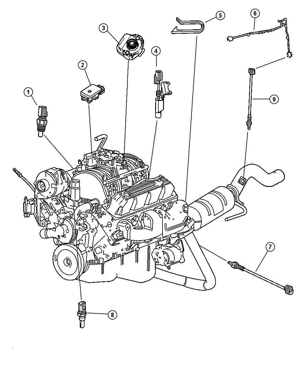 Diagram Sensors Engine 3.9L, 5.9L. for your 1999 Chrysler 300  M 