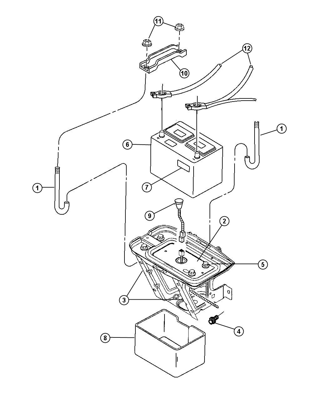 Diagram Battery Tray and Cables. for your Jeep