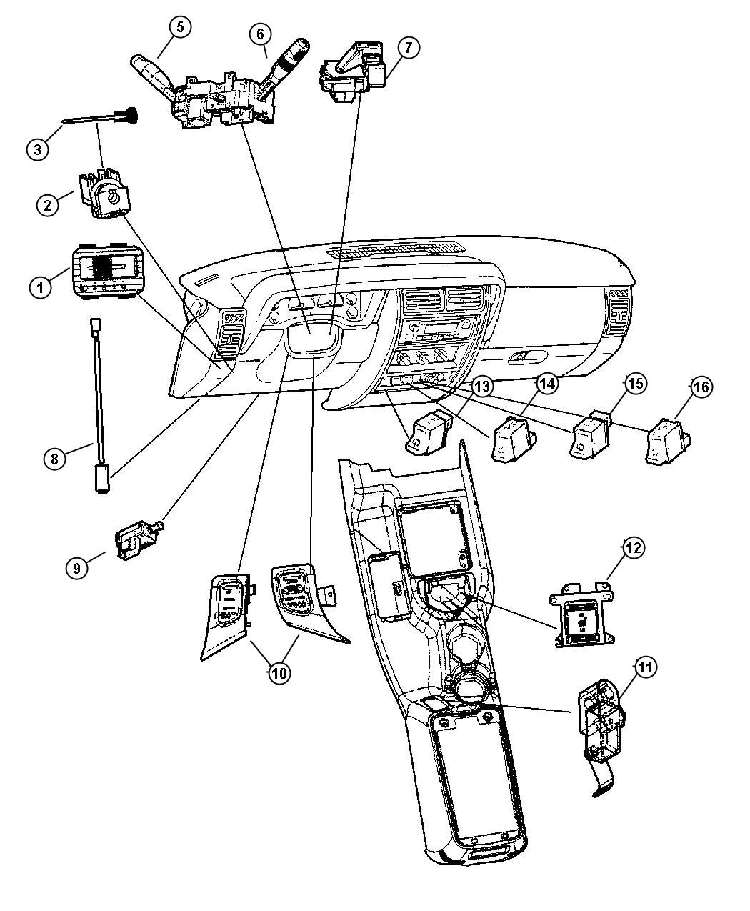 Diagram Switches Instrument Panel and Console. for your 1997 Dodge Avenger   