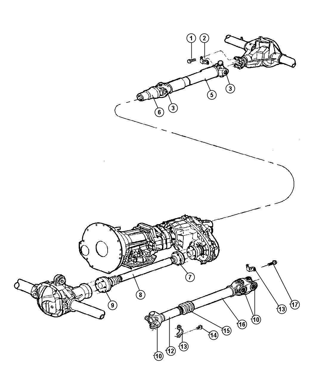 Propeller Shafts,Front and Rear. Diagram