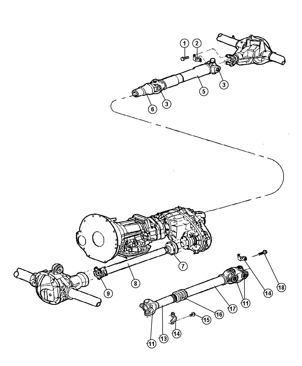 Diagram Propeller Shafts,Front and Rear. for your Dodge Ram 1500  