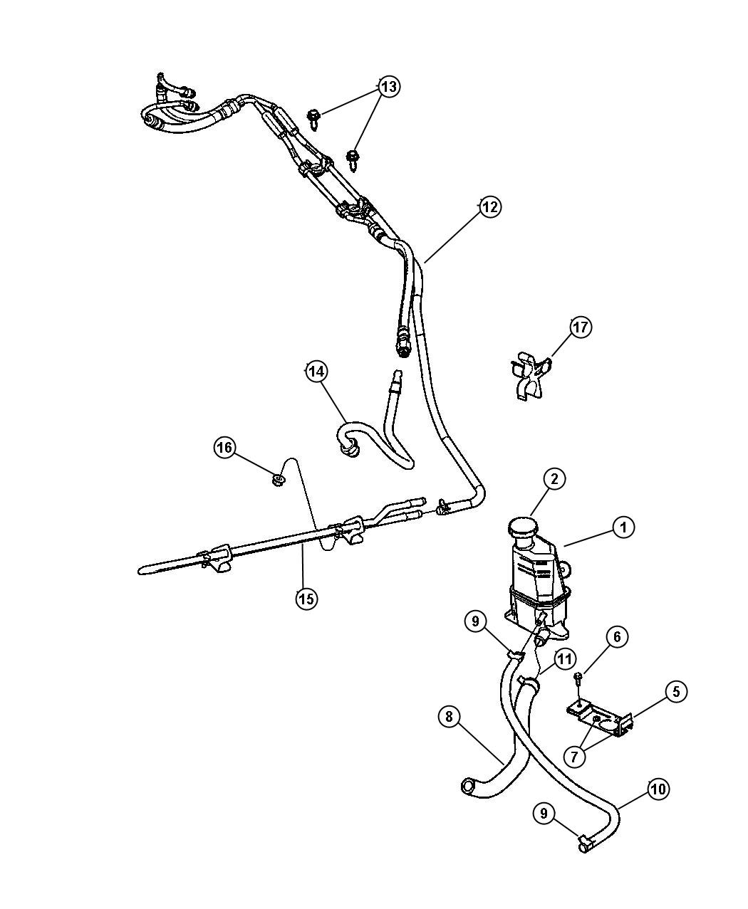 Diagram Hoses, Power Steering 2.7, 3.2, 3.5L Engines. for your Chrysler