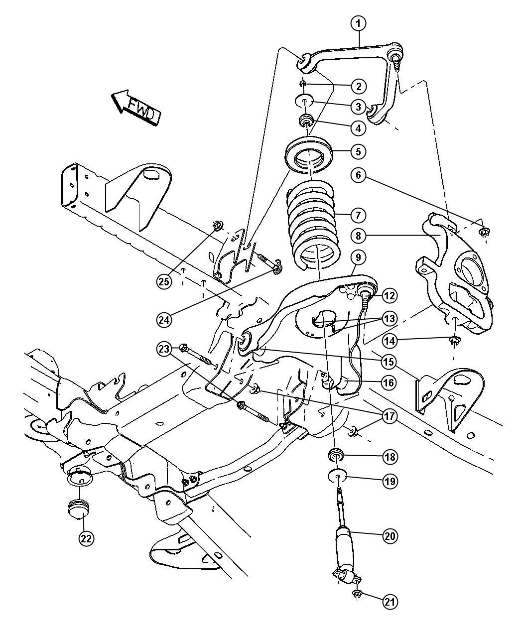 Diagram Upper and Lower Control Arms,Springs and Shocks,DR 1,2,3. for your Dodge