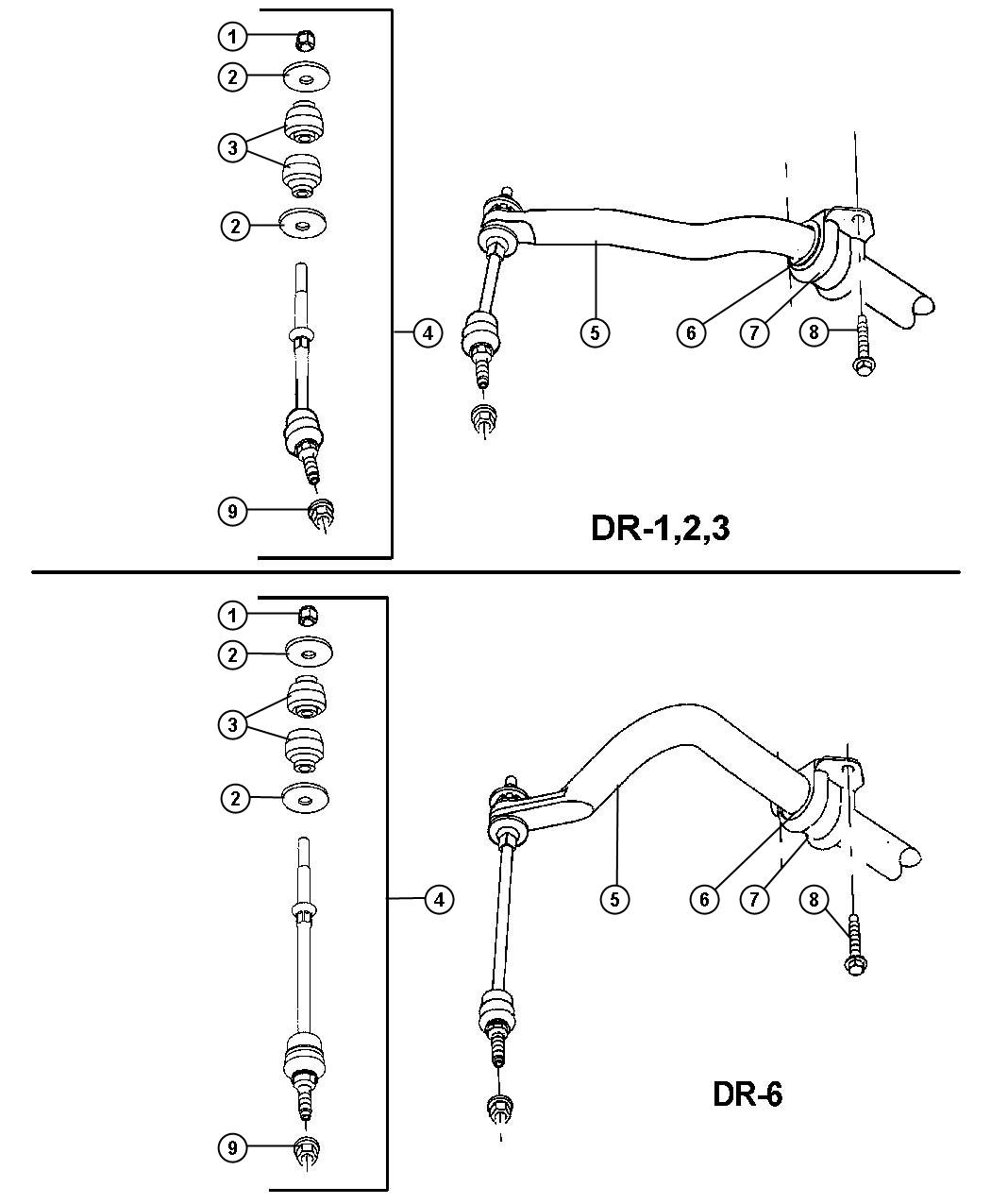 Diagram Front Sway Bar,DR 1,2,3,6. for your Chrysler 300  M