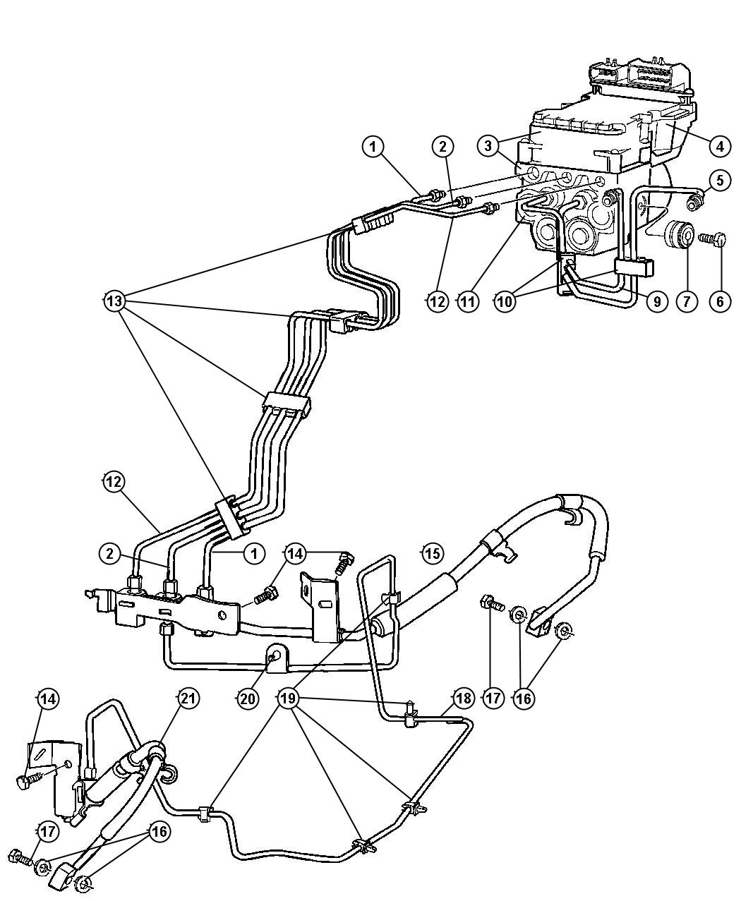 Diagram HCU,Lines And Hoses,Brake,Front With A.W.A.L. [Brakes - Anti-Lock 4-Wheel Disc]. for your Dodge Ram 1500  