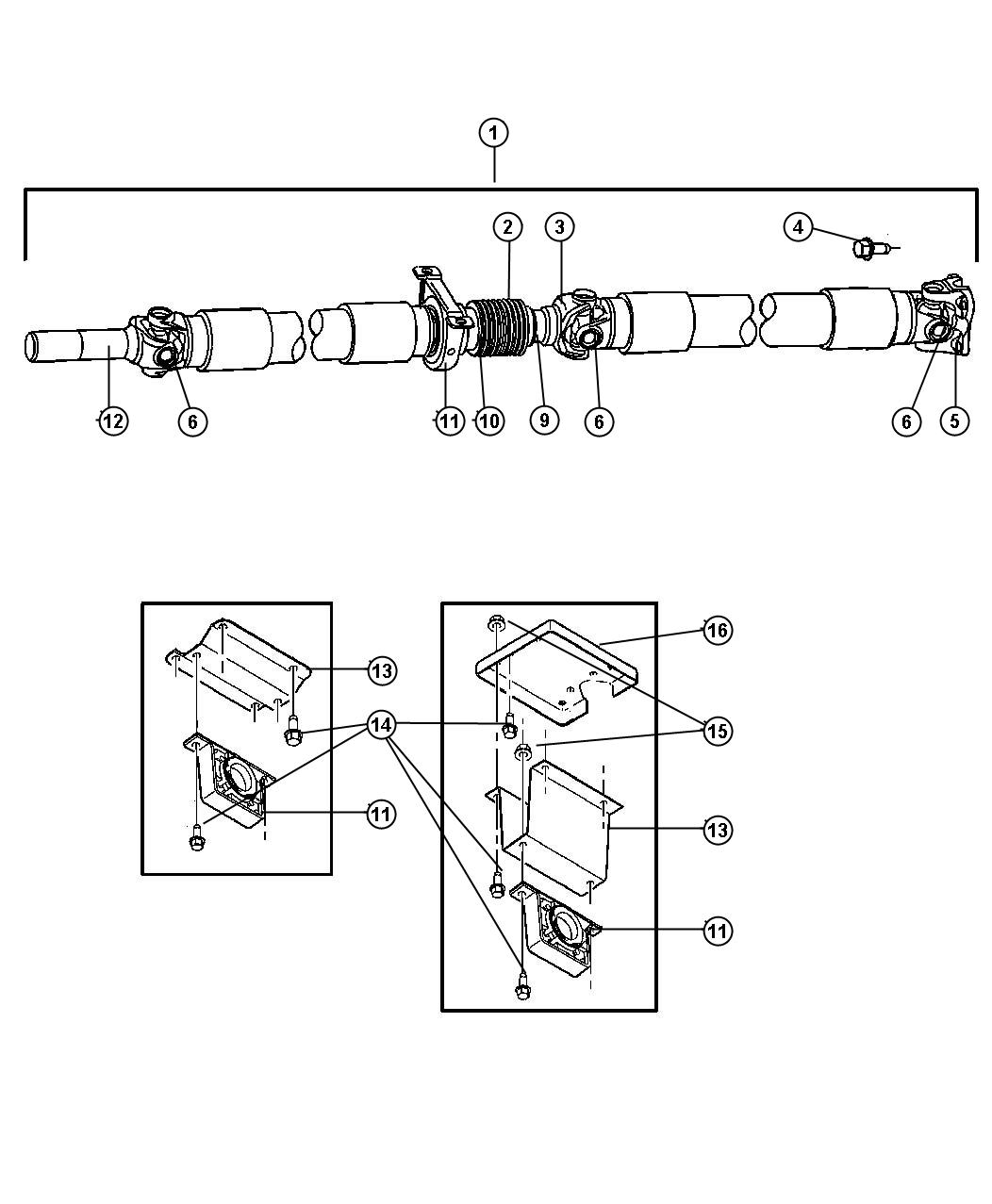 Diagram Shaft,Propeller,Rear,2 Piece,Body 41,42,62,DR 1,2,3. for your Dodge Ram 1500  