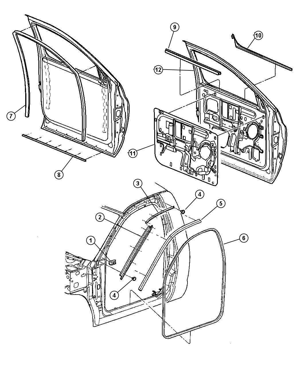 Weatherstrips, Door. Diagram