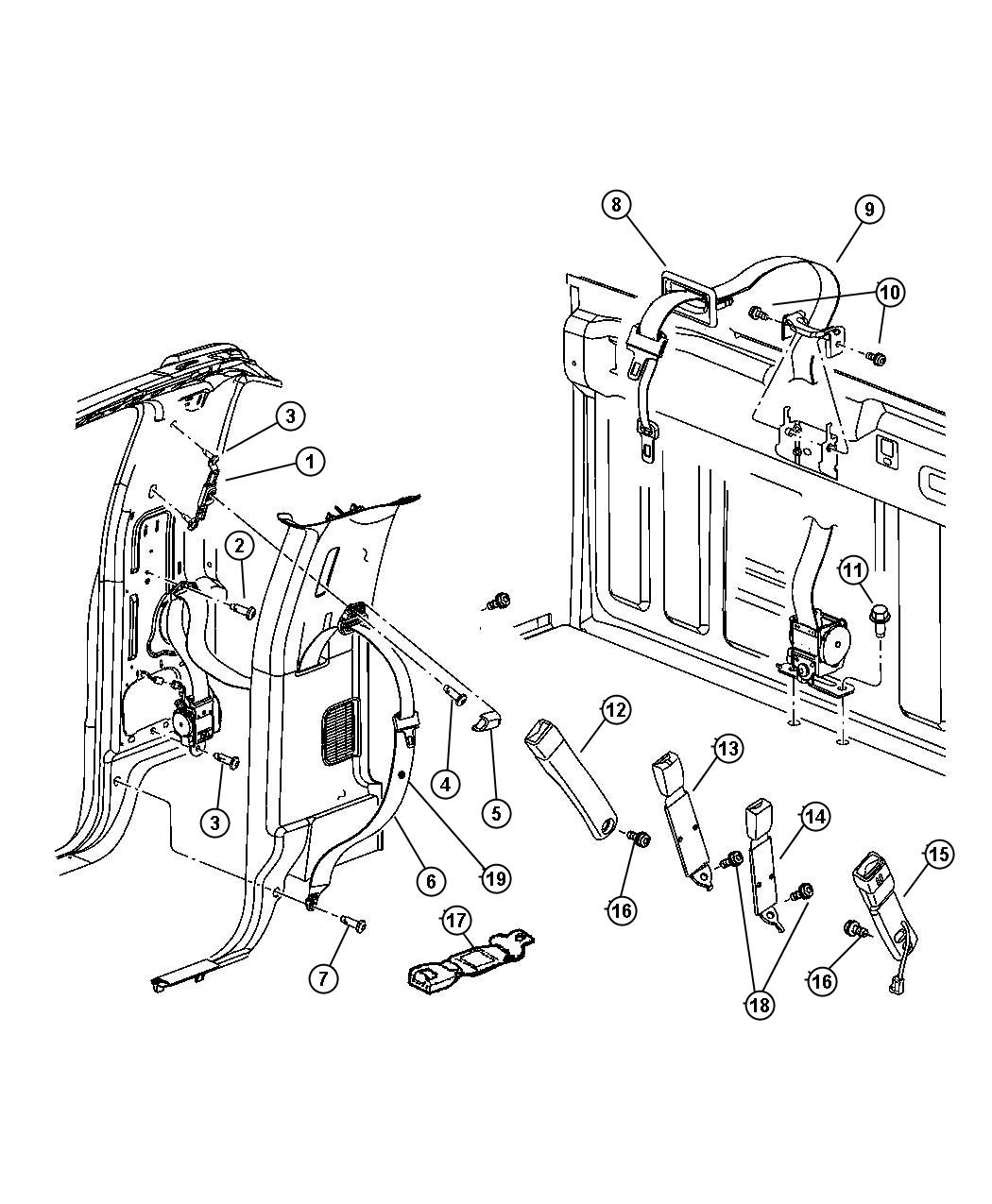 Seat Belts, Regular Cab. Diagram