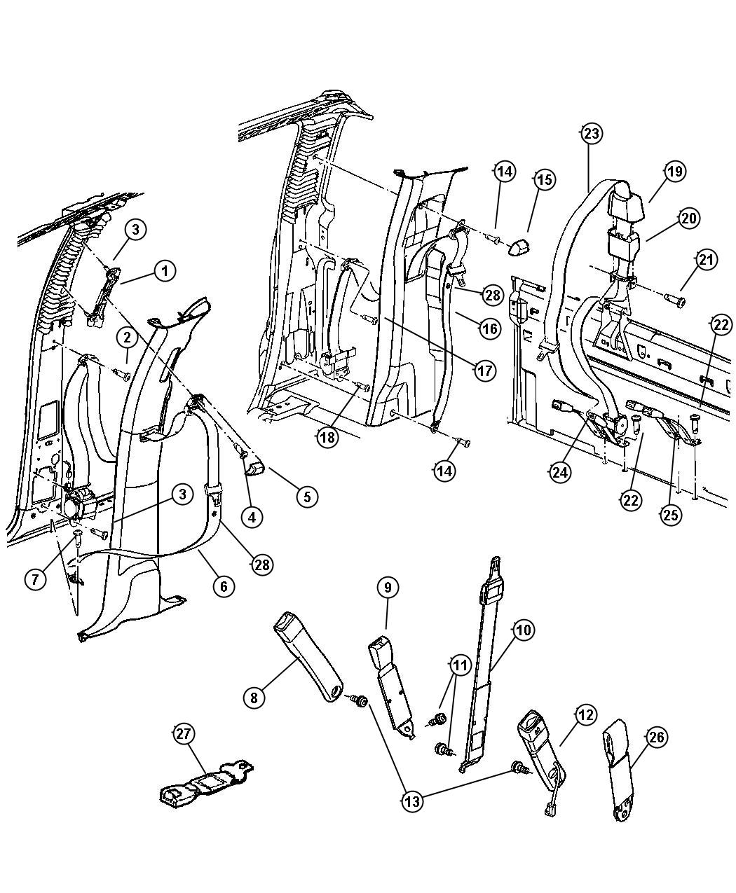 Seat Belts, Quad Cab. Diagram