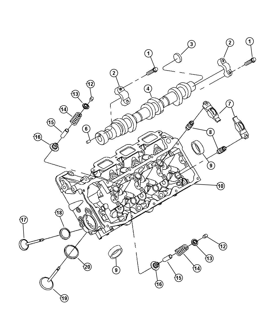 Diagram Camshaft And Valves, 3.7L [3.7L V6 ENGINE]. for your Dodge