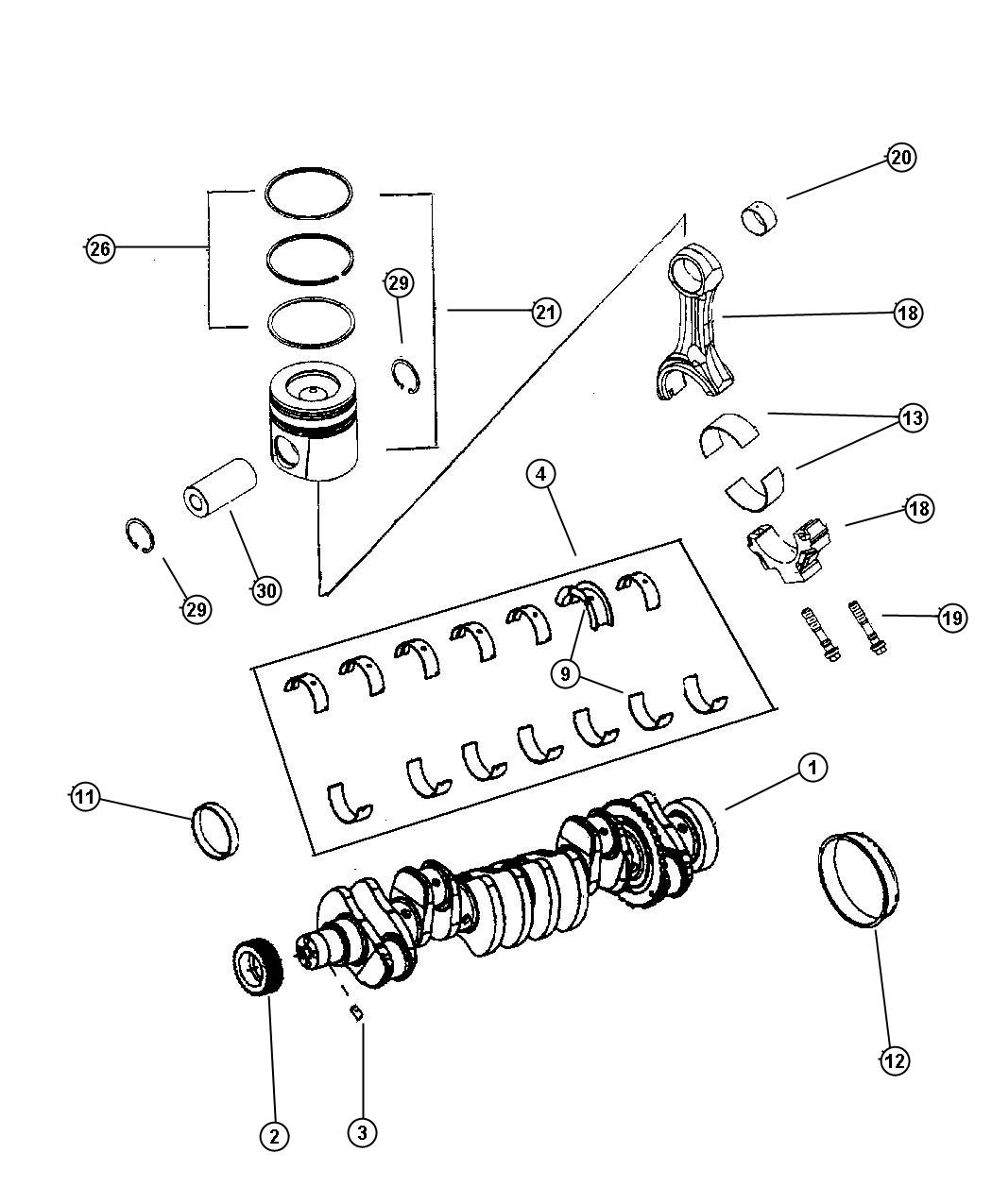 Diagram Crankshaft and Piston, 5.9L Diesel (ETC,ETH). for your Chrysler 300  M