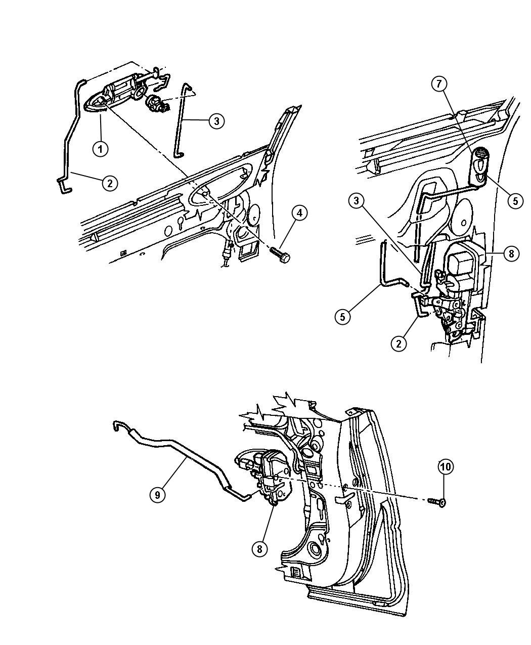 Diagram Door, Front Exterior Handle and Links. for your 2003 Chrysler 300 M SPECIAL 3.5L V6 