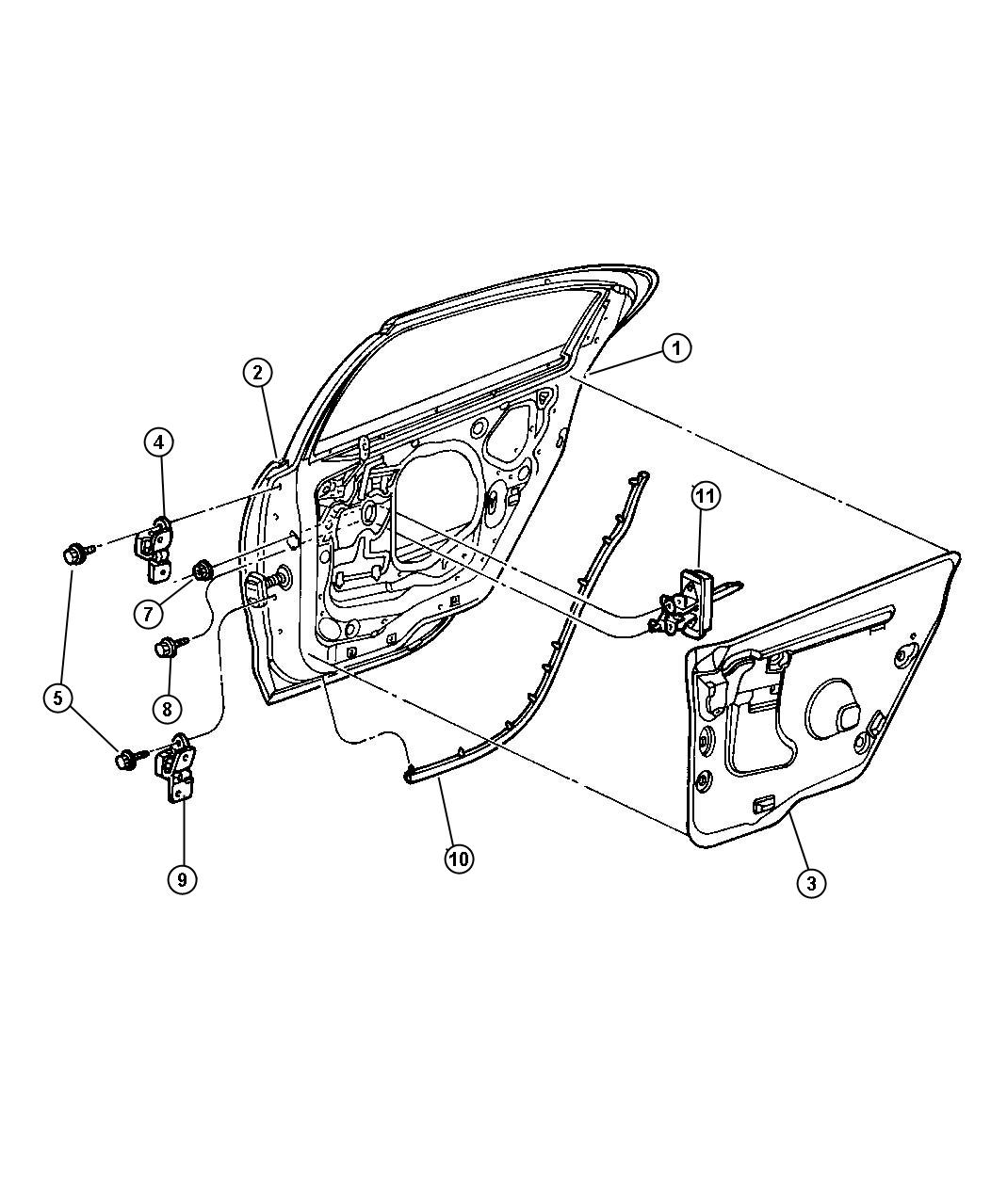 Full size assembly image of Door, Rear Shell and Hinges. (1/1)